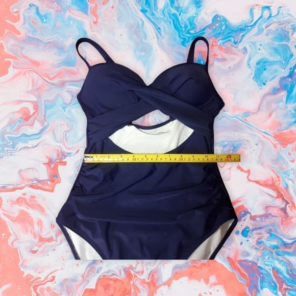 One Piece Swimsuit W/ Cutout, rushed sides and crossed straps NWOT Size Small - Picture 7 of 10